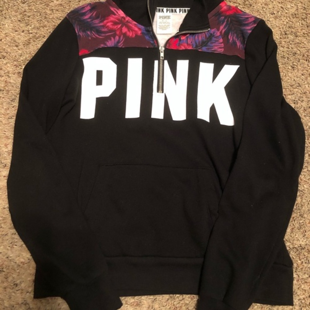 PINK flower and black quarter zip